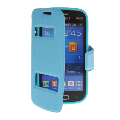 

MOONCASE View Window Leather Side Flip Pouch Stand Shell Back Case Cover for Samsung Galaxy Trend Lite S7390 / S7392 Blue