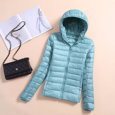 

Light thin Down Jackets Women style with Cap short size accounts Large code Womans coat Repair the body Keep warm