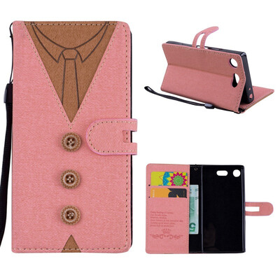 

MOONCASE Sony Xperia XZ1 Compact splicing embossed mens leather case - powder