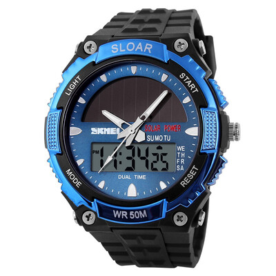 

2018 New Solar Power Watch SKMEI Brand For Men Sport Watch 2 Time Zone Digital Quartz Multifunctional Dress For The Street Wrist Watch