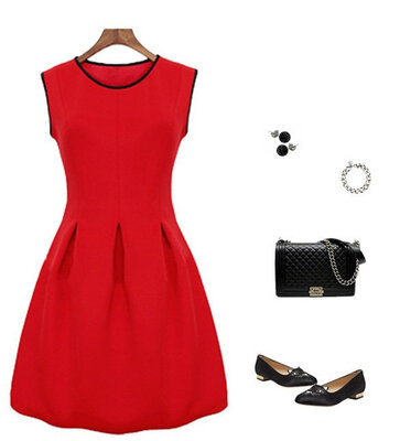 

New Fashon Red Skater Style Sleeveless Dress ,M,L