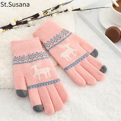 

St Susanna wool gloves female winter Korean cute student cartoon warm outdoor riding driving touch screen ladies gloves SSN890 pink