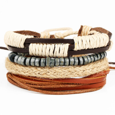 

New Fashion Bead Leather Bracelets & bangles for Woven 34 pcs 1 Set Multilayer Wristband Vintage Handmade Bracelet Men Pulseira