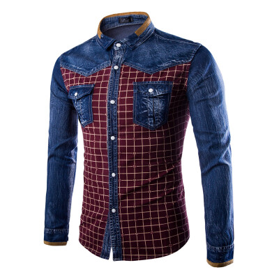 

2016 Men Chemise Homme Denim Shirt Casual Social Plaid Shirts Long Sleeve Fashion Slim Fit Mens Jeans Shirts