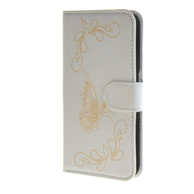 

MOONCASE Butterfly pattern Leather Wallet Flip Card Slot Bracket Back Case Cover for Samsung Galaxy S6 Edge White