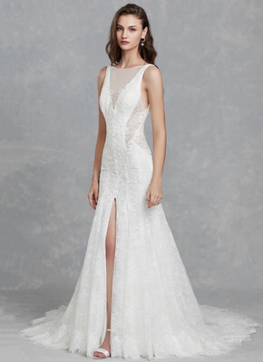 

Split Front Open Back Mermaid Trumpet Illusion Neck Court Train Lace with Appliques Wedding Dresses by CIRCELEE®