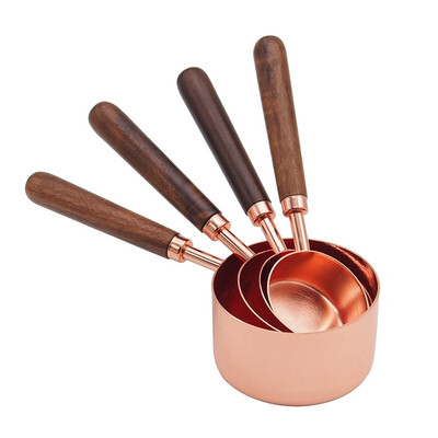 

UpperX Measuring Cups Premium Grade Stainless Steel Measuring Cups Gorgeous & Heavy Duty with Walnut Handles