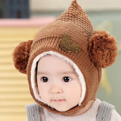 

Buebos Ninos 2015 Winter Warm Dual Ball Baby Hat Toddler Beanie Cap Soft Crochet Knit Wool Cap - Ear Protect