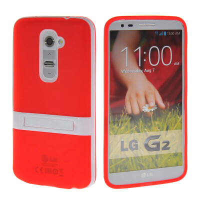 

MOONCASE Soft Flexible Silicone Gel TPU Skin with Kickstand Shell Back Case Cover for LG G2 Red