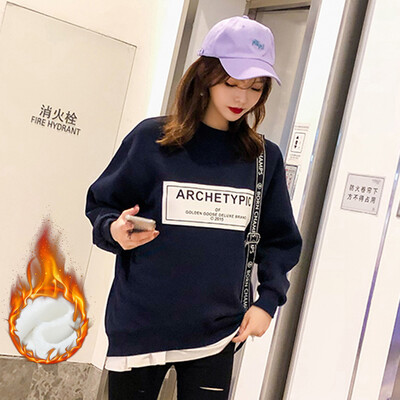

JOY OF JOY 2018 autumn&winter new plus velvet thick Korean version of Harajuku bf students long-sleeved hooded plus velvet sweater female JWWY188466 Tibetan blue