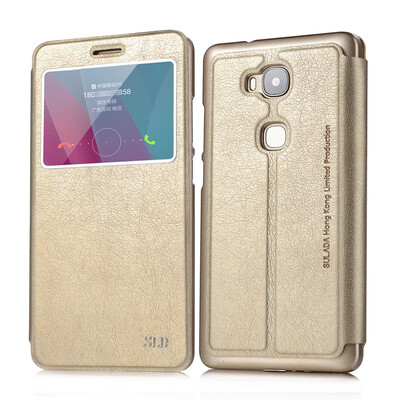 

MOONCASE Window View Design Slim Fit Hard Leather Side Flip Bracket Back Case Cover for Huawei Honor 5X