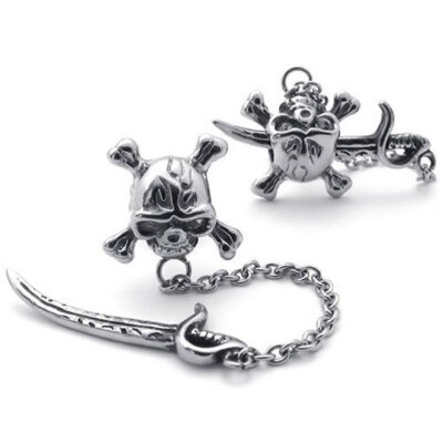 

Hpolw Mens Vintage Stainless Steel Pirate Skull Stud Earrings Set, 2pcs, Color Silver