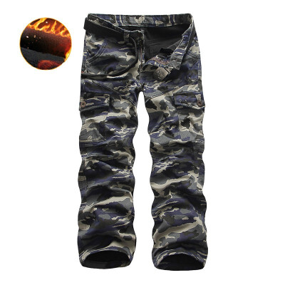 

AOWOFS mens overalls plus velvet thick warm mens workwear pants solid color loose Y1007