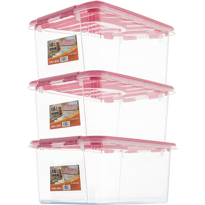 

JEKO&JEKO Plastic Transparent Storage Box Organizer 18L 3 Pack Household Toys Snacks Clothes Storage Box Portable Storage Box Pink SWB-5288