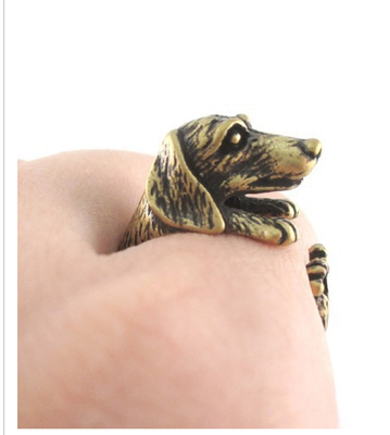 

Animal Vintage Retro Dog Wrap Around Open Ring Pug French Bulldog Daschund Puppy