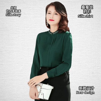 

Silk shirt 2018 autumn heavy silk silk slim slim fashion business solid color large size spring ladies shirt