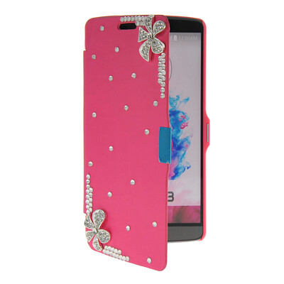 

MOONCASE Bling Rhinestone Crystal Ultre Slim Leather Side Flip Wallet Shell Back ЧЕХОЛ ДЛЯ LG G3 Hot pink