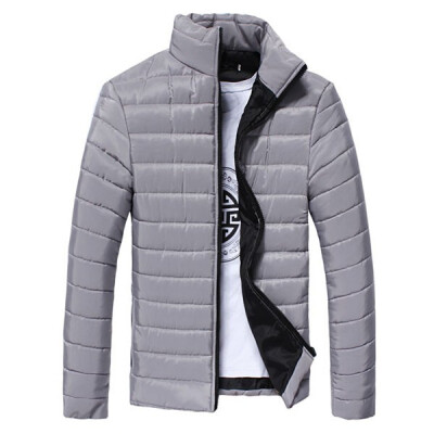 

Winter Stand Collar Cotton Blends Plain Long Sleeve Zipper Mens Coats