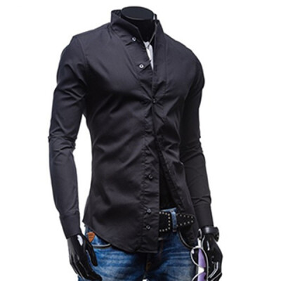 

Zogaa Men's Shirt Slim Stand Collar Casual Long Sleeve