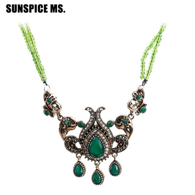 

Bohemia Long Bead Pendant Necklace For Women Antique Gold Color Resin Sweater Chain Turkish Vintage Flower Jewelry Gift 2018 New