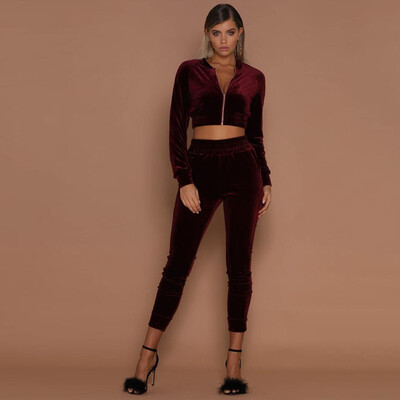

Fashion long-sleeved Hoodies suit female autumn&winter new warm gold velvet zipper two-piece set sports trousers pencil pant