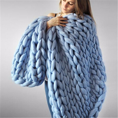 

Crocheted BedSofa Blanket Hand Weaving Linen Chunky Winter Fleece Wool Knitted Giant Thick Yarn Bulky Knitting Throw Blankets