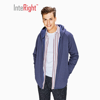 

INTERIGHT sweater mens autumn&winter hooded brushed composite fleece cardigan dark blue