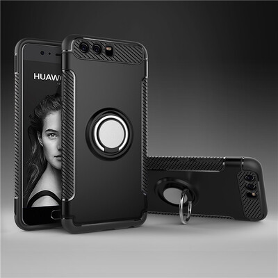 

Fecoprior Back Cover For Huawei P10 Plus Case Car Holder Stand Hard PC Silicon Ring Suction Bracket Celulars