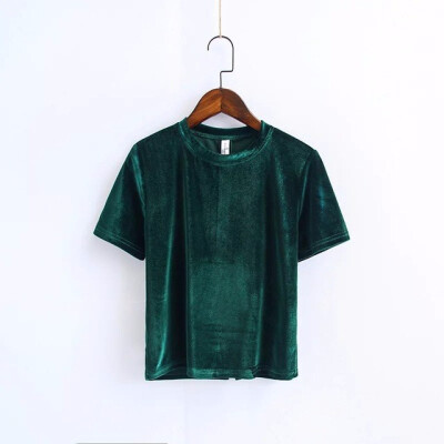 

Summer Velvet Crop Tops Women T Shirt Fashion Back Slit Short Sleeve T-shirt