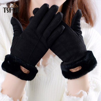 

Tsful gloves female winter plus velvet thick waterproof warm riding all refers to plush cute cartoon Korean version of the simple five fingers points A5352C black