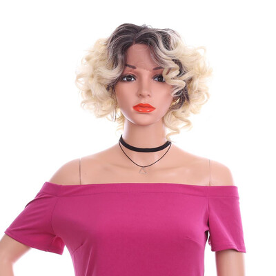 

Yyong Afro Synthetic Heat Resistant Fiber Natural Short Hair Wigs For Women T4613 Blonde Lace Front Synthetic Hair Wigs