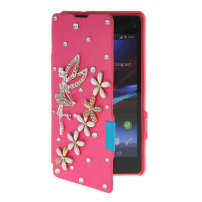 

MOONCASE Rhinestone Crystal Ultre Slim Leather Side Flip Wallet Back ЧЕХОЛ ДЛЯ Sony Xperia Z1 Compact (Mini) Hot pink