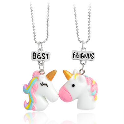 

Childrens jewelry resin color stereo good friend BFF unicorn necklace