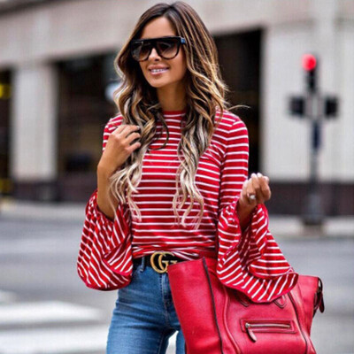 

Fashion Womens Loose Long Sleeve T-shirt Blouse Casual Striped Tops Shirts