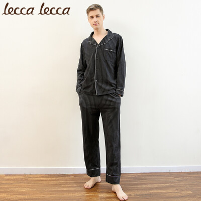 

Lecca lecca Lakrica couple pajamas womens autumn long sleeve cardigan suit mens striped cotton home service V-neck casual simple LC171M-MT0060 mens black&white white