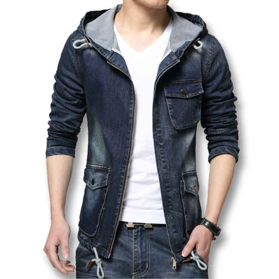 

Men Jacket Denim 2016 New Hot Sale Men Blue Denim Jeans Coats Fashion Designer Men Slim Fits Outwears With Hat Plus Size
