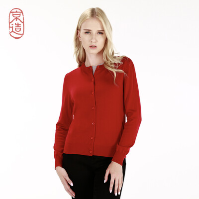 

JZAO Womens sweater cardigan outside 2018 autumn&winter new beautiful slave wool base cardigan coat red  17092A