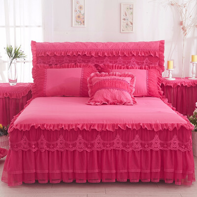 

1 Piece Lace Bed Skirt 2pieces Pillowcases Bedding Set Princess Bedding Bedspreads Sheet Bed For Girl bed Cover KingQueen size