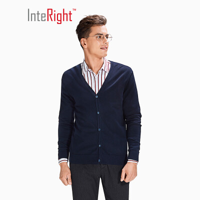 

INTERIGHT Mens V-neck Long Sleeve Sweater Knit Cardigan Light Gray