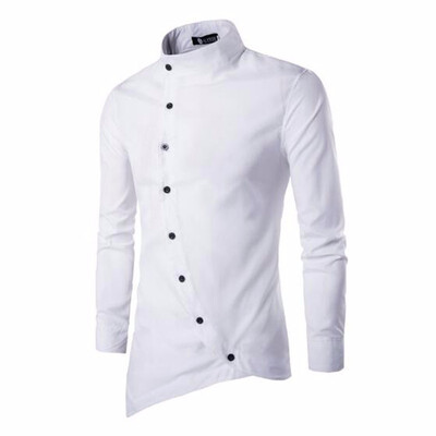 

Men Shirt 2018 Personality Oblique Button Irregular Men Casual Dress Shirt New Arrival Long Sleeve Slim Fit Quality Male Shirts