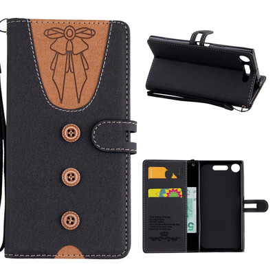 

MOONCASE Sony Xperia XZ1 stitching embossed womens leather case - black