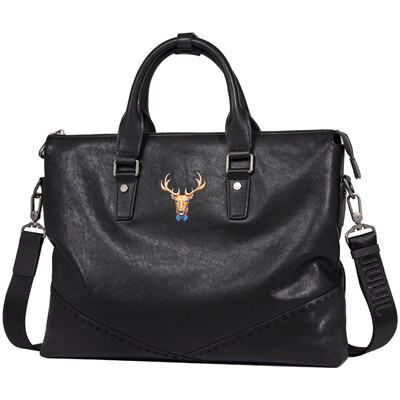 

JIVIVIL original deer head Wang Gongwen mens first layer cowhide cross section business mens handbag fashion shoulder Messenger bag J638235 retro black
