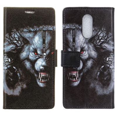 

MOONCASE LG Q Stylo 4 Painted Leather Case - Black Wolf