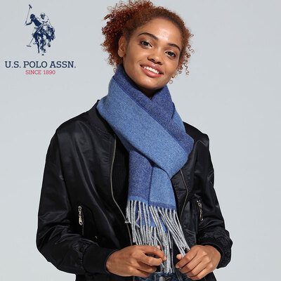 

USPOLO wool scarf female thickening long autumn&winter solid color double-sided bib casual wild Europe&the United States wind scarf shawl dual-use Beijing with gift box PWJOO-60067 gray blue