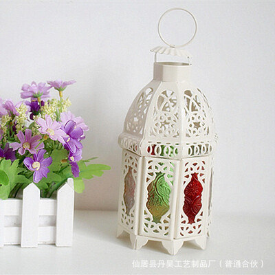 

European Style Wedding Ornaments Craft Gifts Morocco Colorful Lantern Retro Iron Candlestick
