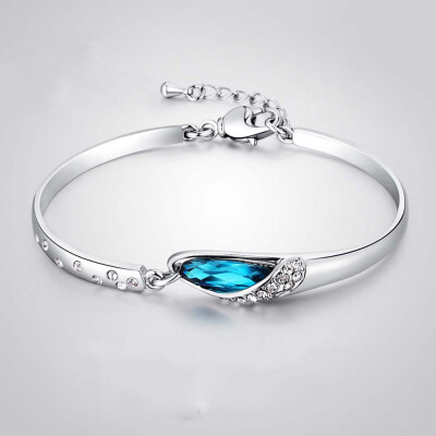 

MyMei Silver Plated Bangle Blue Rhinestone Crystal Bracelet Womens Chain Jewelry Gift