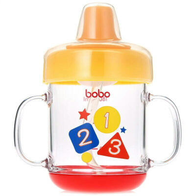 

Le Bao bobo school drinking cup children with handle cup baby soft mouth not leaking cup baby learning cup 180ml yellow