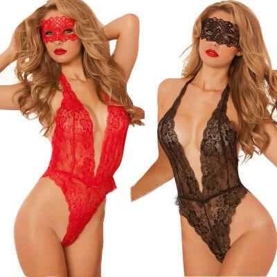 

MyMei Women Underwear Lingerie Lace Babydoll Sleepwear Sheer Dress G-String+Face mask