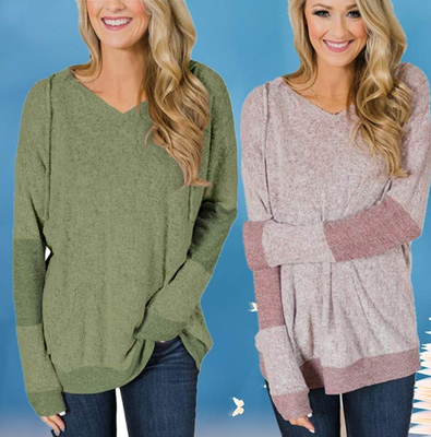 

Womens Long Sleeve V-Neck Hooded Sweatshirt Pullover Sweatshirts Top with Pocket