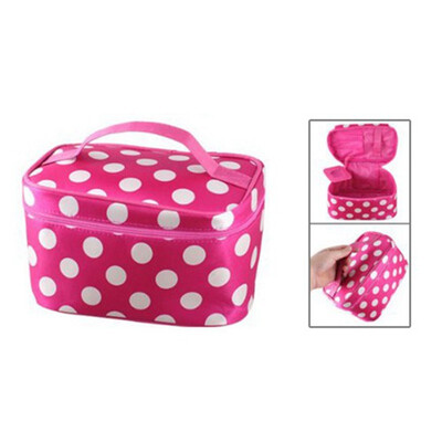 

UpperX Zipper Closure White Dots Pattern Dark Pink Cosmetic Hand Case Bag